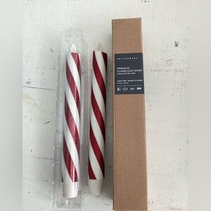Pottery Barn Flameless Taper Candy Striped Candle 8” Rare  SET OF 2 New (1 Box)